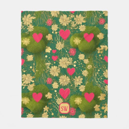 Couverture Polaire Élégante Saint-Valentin, monogramme, mousse (Devant)