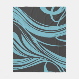 Couverture Polaire Elégantes lignes de flux en turquoise sur noir
