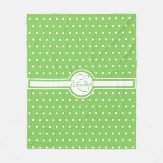 Couverture Polaire Élégants Pois blancs sur Monogramme vert (Devant)