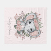 Couverture Polaire Élément Mignon Eléphant Floral Vert Enfant (Devant (Horizontal))