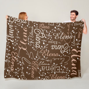 Couverture Polaire Elena nom personnalisé notes musicales brun