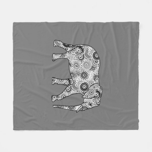 Couverture Polaire Éléphale tourbillon fractal, gris, noir et blanc (Devant (Horizontal))