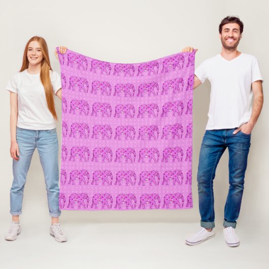 Couverture Polaire Eléphant à fleurs - orchidée et magenta (En situation)
