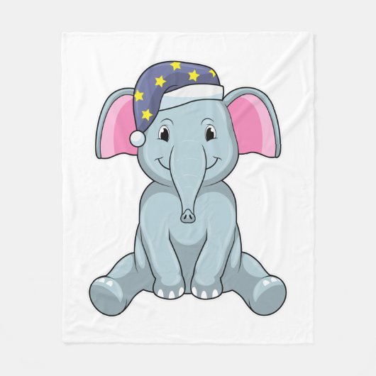 Couverture Polaire Eléphant au coucher avec casquette de nuit (Devant)