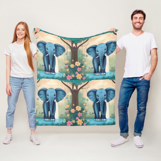 Couverture Polaire Eléphant Bébé Bleu Whimsical, (En situation)