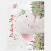 Couverture Polaire Eléphant blanc avec oiseaux Blush Floral (Devant)