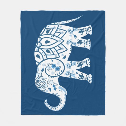 Couverture Polaire Éléphant bleu modelé fleuri (Devant)