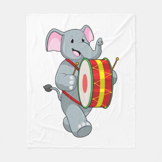 Couverture Polaire Elephant comme musicien avec tambour (Devant)
