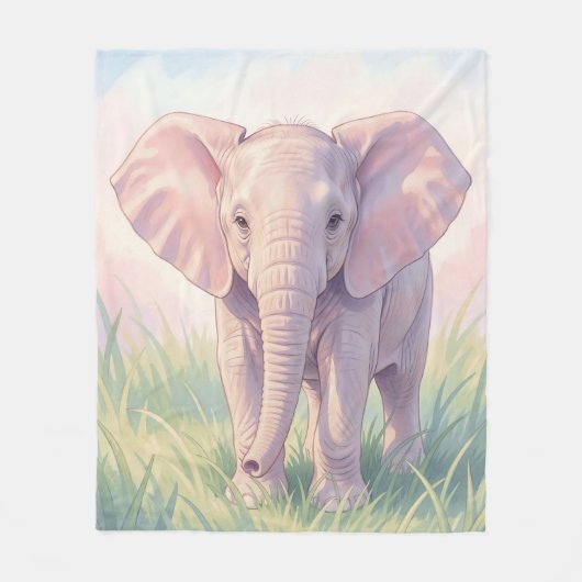 Couverture Polaire Éléphant de bébé mignon Prairie pastel (Devant)