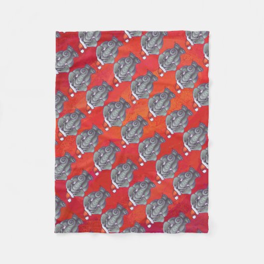 Couverture Polaire Éléphant de Noël sur fond rouge (Devant)