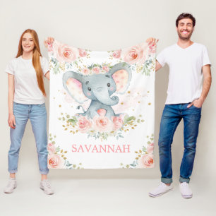 Couverture Polaire Eléphant doux Blush rose Floral Jungle Baby Girl