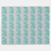 Couverture Polaire Eléphant fleur Mandala - turquoise, gris & blanc (Devant (Horizontal))