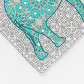 Couverture Polaire Eléphant fleur Mandala - turquoise, gris & blanc (Coin)