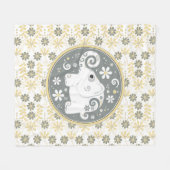 Couverture Polaire Eléphant Floral Jaune Blanc (Devant (Horizontal))