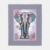 Couverture Polaire Éléphant indien gris orné de fleurs (Devant)