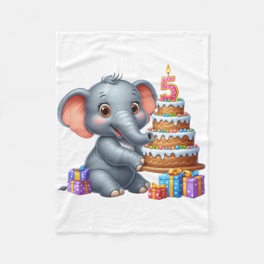 Couverture Polaire Éléphant Mignon 5ème Anniversaire (Devant)