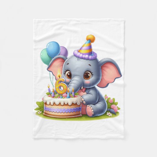 Couverture Polaire Éléphant Mignon 6ème Anniversaire (Devant)