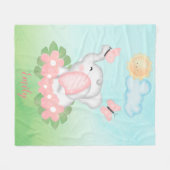 Couverture Polaire Eléphant mignon bébé avec fleurs roses (Devant (Horizontal))