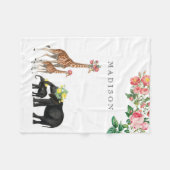 Couverture Polaire Eléphant mignon & Giraffe Floral Personnalisé Nom  (Devant (Horizontal))