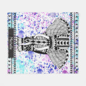 Couverture Polaire Éléphant modelé par tribal turquoise d'aquarelle (Devant (Horizontal))