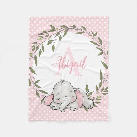 Couverture Polaire Eléphant rose verdoyant Fille personnalisée (Devant)