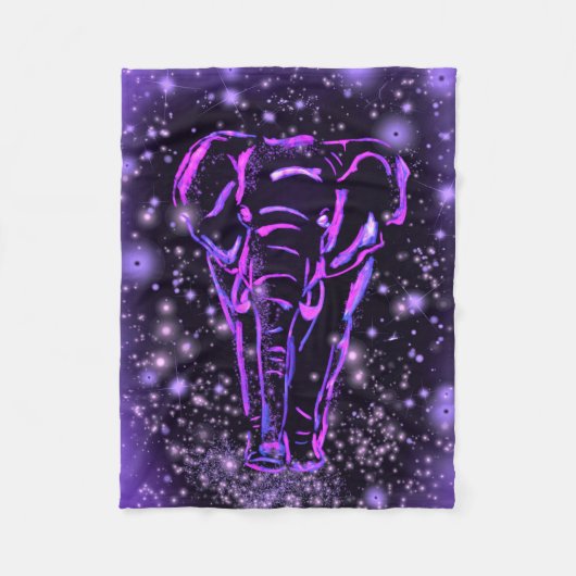 Couverture Polaire Eléphant Rose Violet Neon Marchant La Nuit étoilée (Devant)
