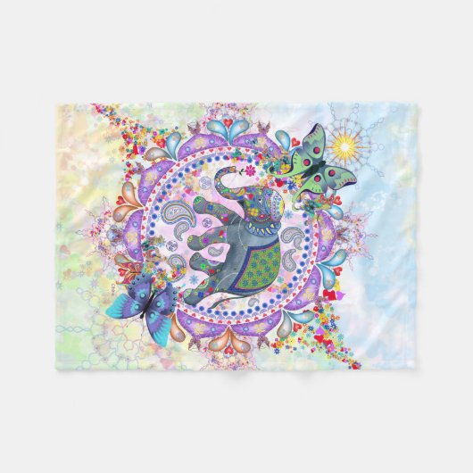 Couverture Polaire Éléphant sacré de henné (Devant (Horizontal))