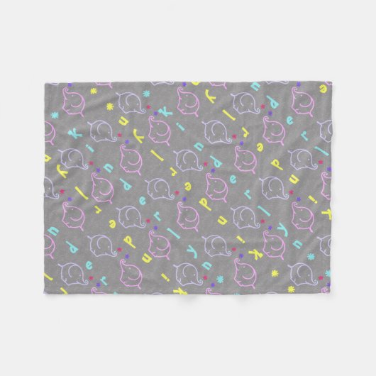 Couverture Polaire Éléphants bébé avec des fleurs (Devant (Horizontal))