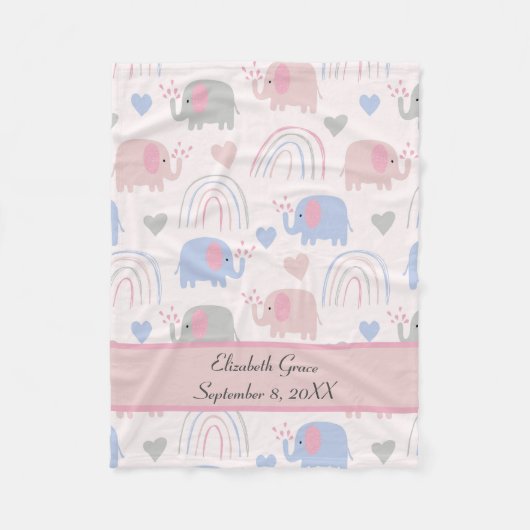 Couverture Polaire Eléphants bleu rose Rainbows Nursery (Devant)