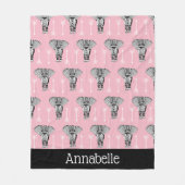 Couverture Polaire Éléphants de Bohême Tribal & Flèches Blanches (Devant)