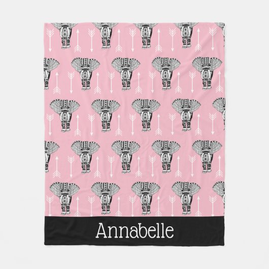 Couverture Polaire Éléphants de Bohême Tribal & Flèches Blanches (Devant)