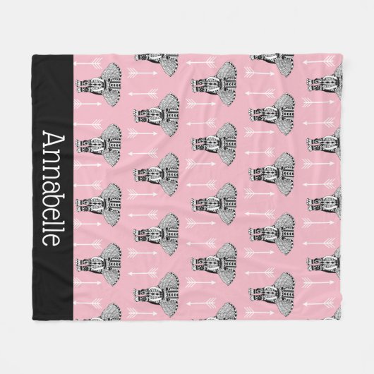 Couverture Polaire Éléphants de Bohême Tribal & Flèches Blanches (Devant (Horizontal))