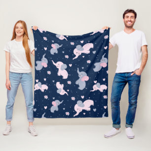Couverture Polaire Éléphants de dessin animé mignons sur fond bleu ma