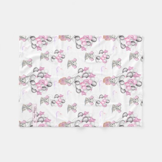 Couverture Polaire Eléphants mignons Ballons et nuages Bébé Fille (Devant (Horizontal))