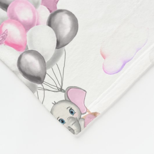 Couverture Polaire Eléphants mignons Ballons et nuages Bébé Fille (Coin)