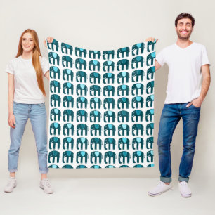 Couverture Polaire Eléphants Motif Bleu