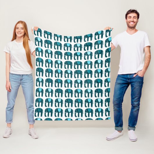 Couverture Polaire Eléphants Motif Bleu (En situation)
