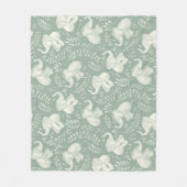 Couverture Polaire Eléphants riants mignons en Crème et Vert Sage (Devant)