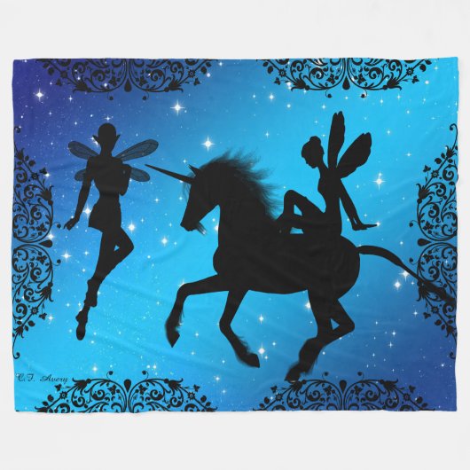 Couverture Polaire Elf Fairy et Unicorn Imaginaire (Devant (Horizontal))