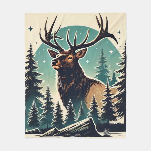 Couverture Polaire Elk dans une forêt stylisée avec ciel étoilé (Devant)