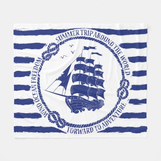 Couverture Polaire Emblème nautique avec le bateau de navigation (Devant (Horizontal))