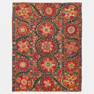 COUVERTURE POLAIRE EMBROIDÈRE FLORALE OUZBEK ROUGE ORANGE ANTIQUE