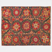 COUVERTURE POLAIRE EMBROIDÈRE FLORALE OUZBEK ROUGE ORANGE ANTIQUE (Devant (Horizontal))