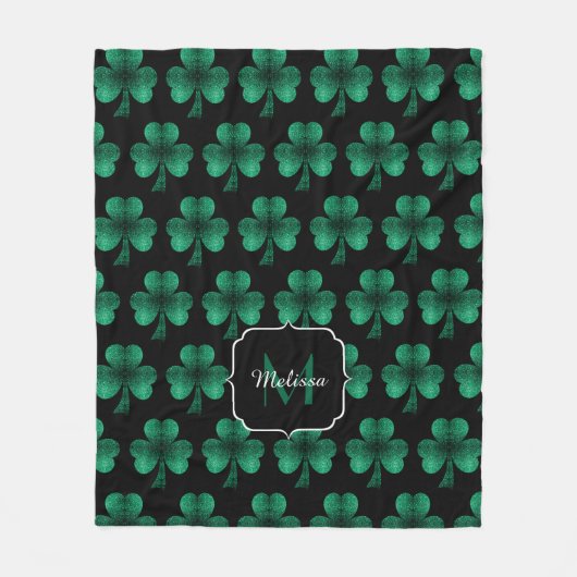 Couverture Polaire Emerald Green Sparkle Shamrock noir Monogramme (Devant)