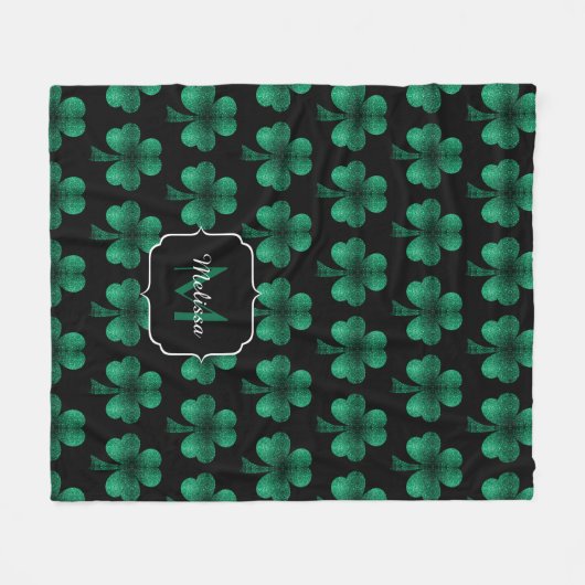 Couverture Polaire Emerald Green Sparkle Shamrock noir Monogramme (Devant (Horizontal))