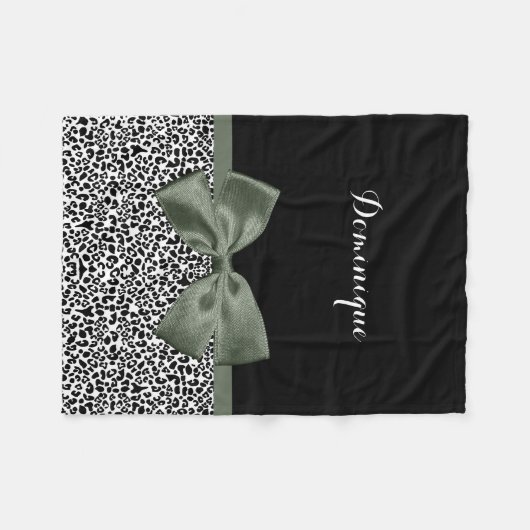 Couverture Polaire Empreinte de léopard animal Motif noir vert Bow (Devant (Horizontal))