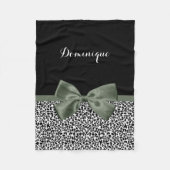 Couverture Polaire Empreinte de léopard animal Motif noir vert Bow (Devant)