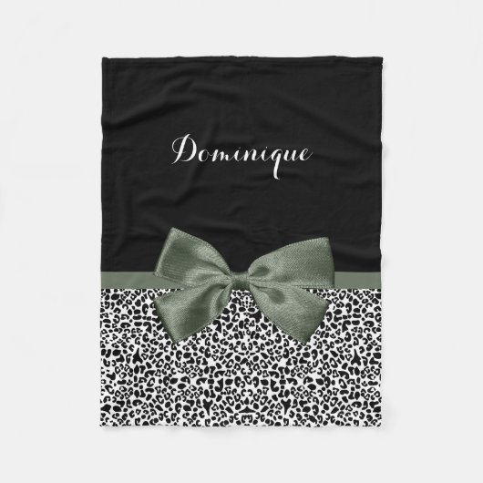 Couverture Polaire Empreinte de léopard animal Motif noir vert Bow (Devant)