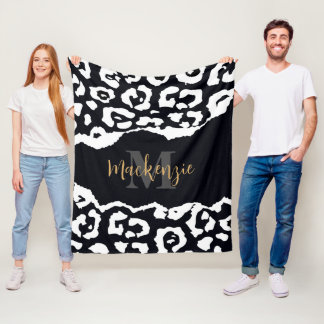 Couverture Polaire Empreinte de léopard noir et blanc