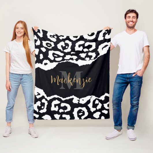 Couverture Polaire Empreinte de léopard noir et blanc (En situation)